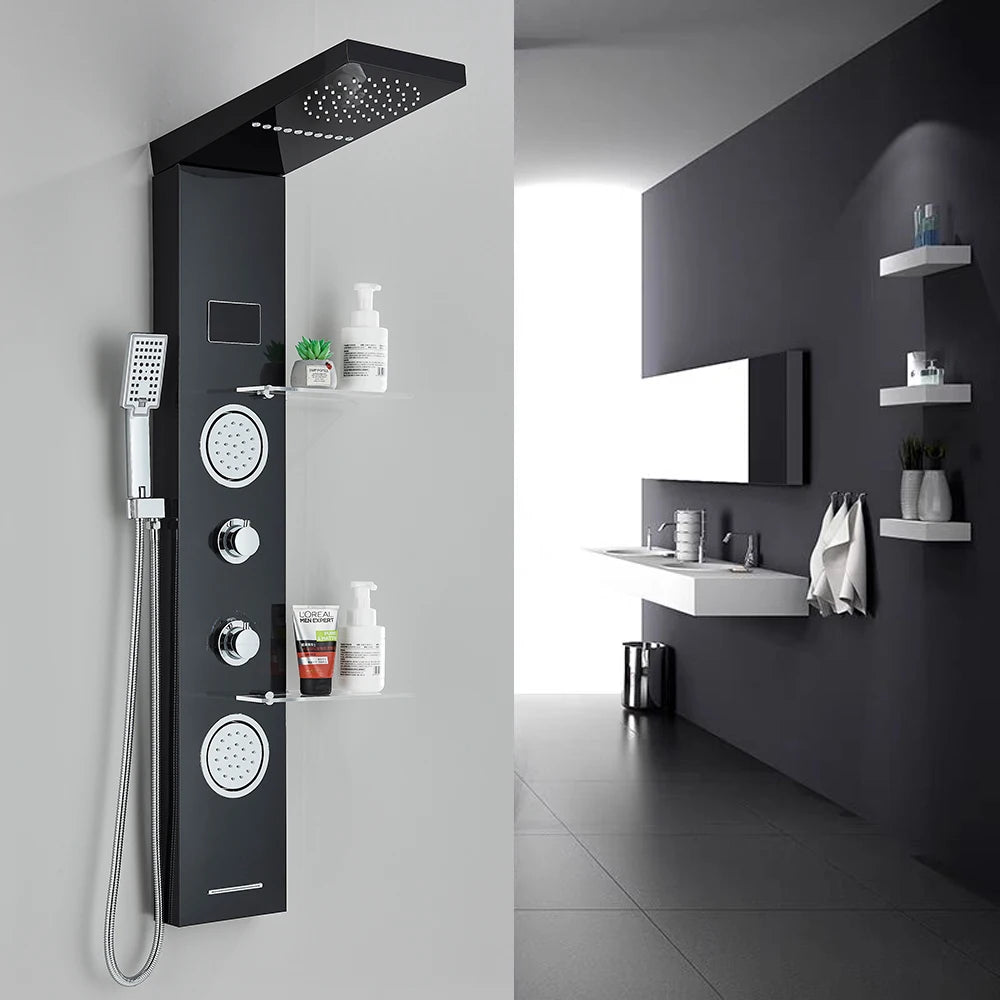 Brushed Nickel Bathroom Led Rainfall Shower Faucet Digital