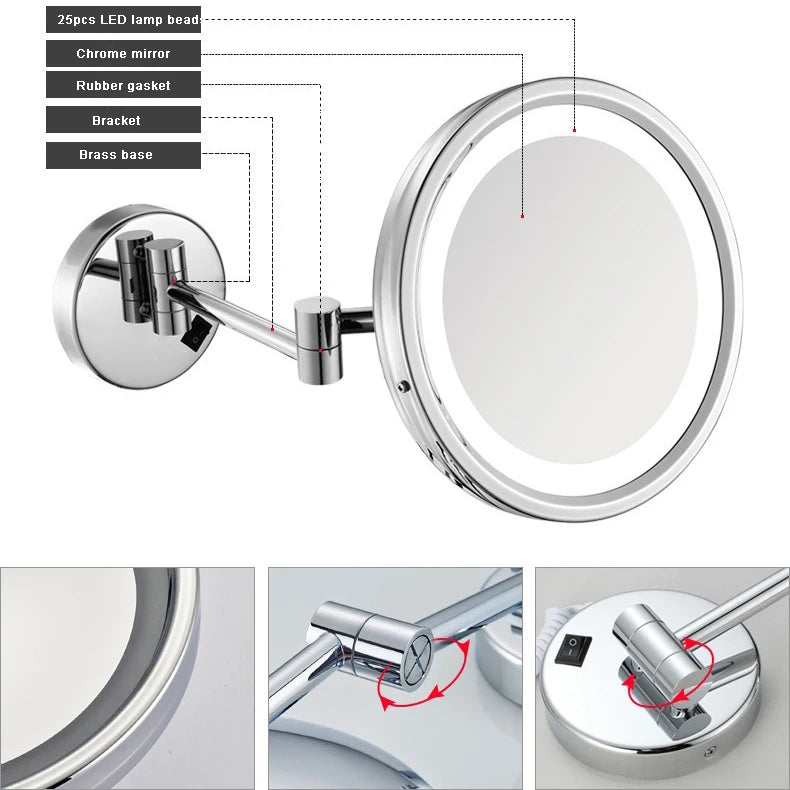 Rechargeable Led Folding Bathroom Makeup Mirror Wall Mounted