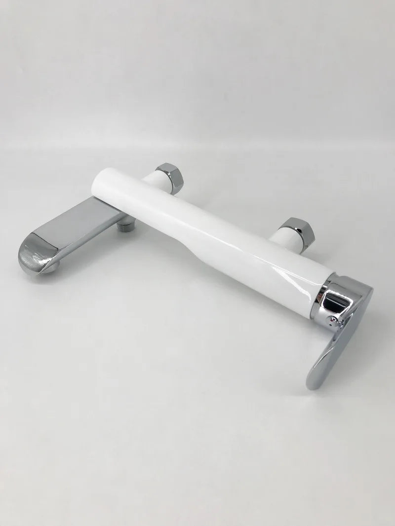 Brass Wall-Mounted Shower Faucet Handle Tap White Chrome