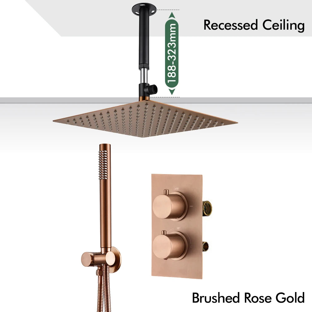 Bathroom Faucet Dial Way Brushed Gold Thermostat Shower