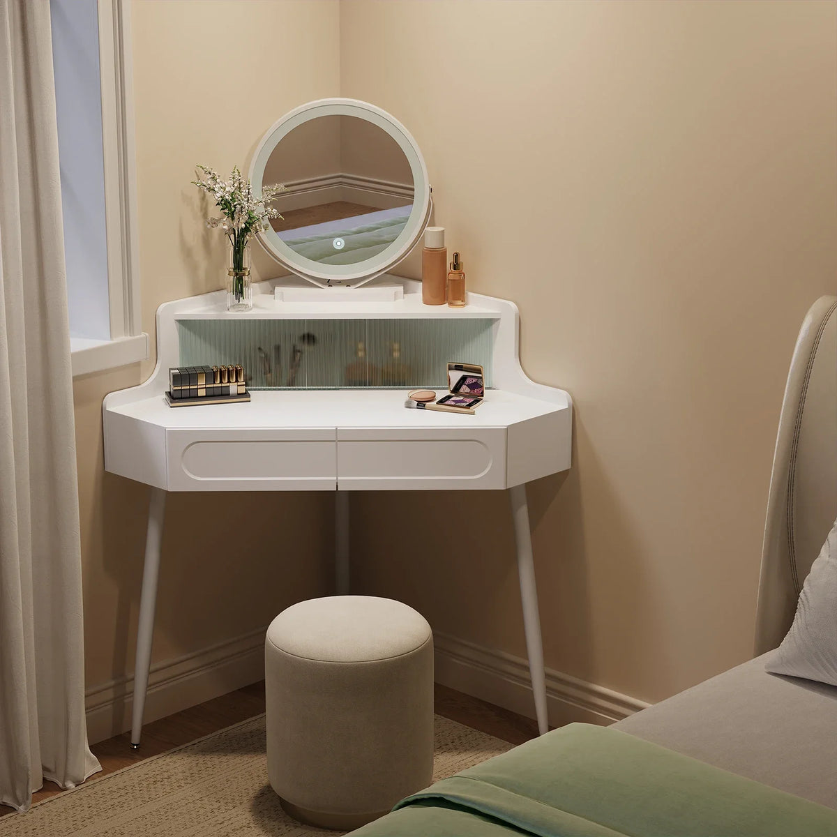 Woltu White Dresser Vanity Corner Dressing Table Mirror