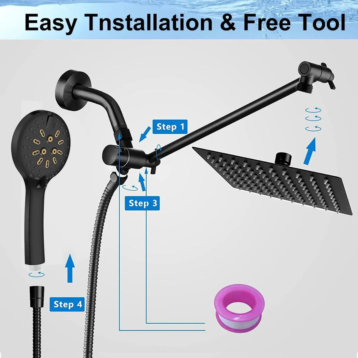 Black Simple Bathroom Shower Wall Mounted Bathroom Shower