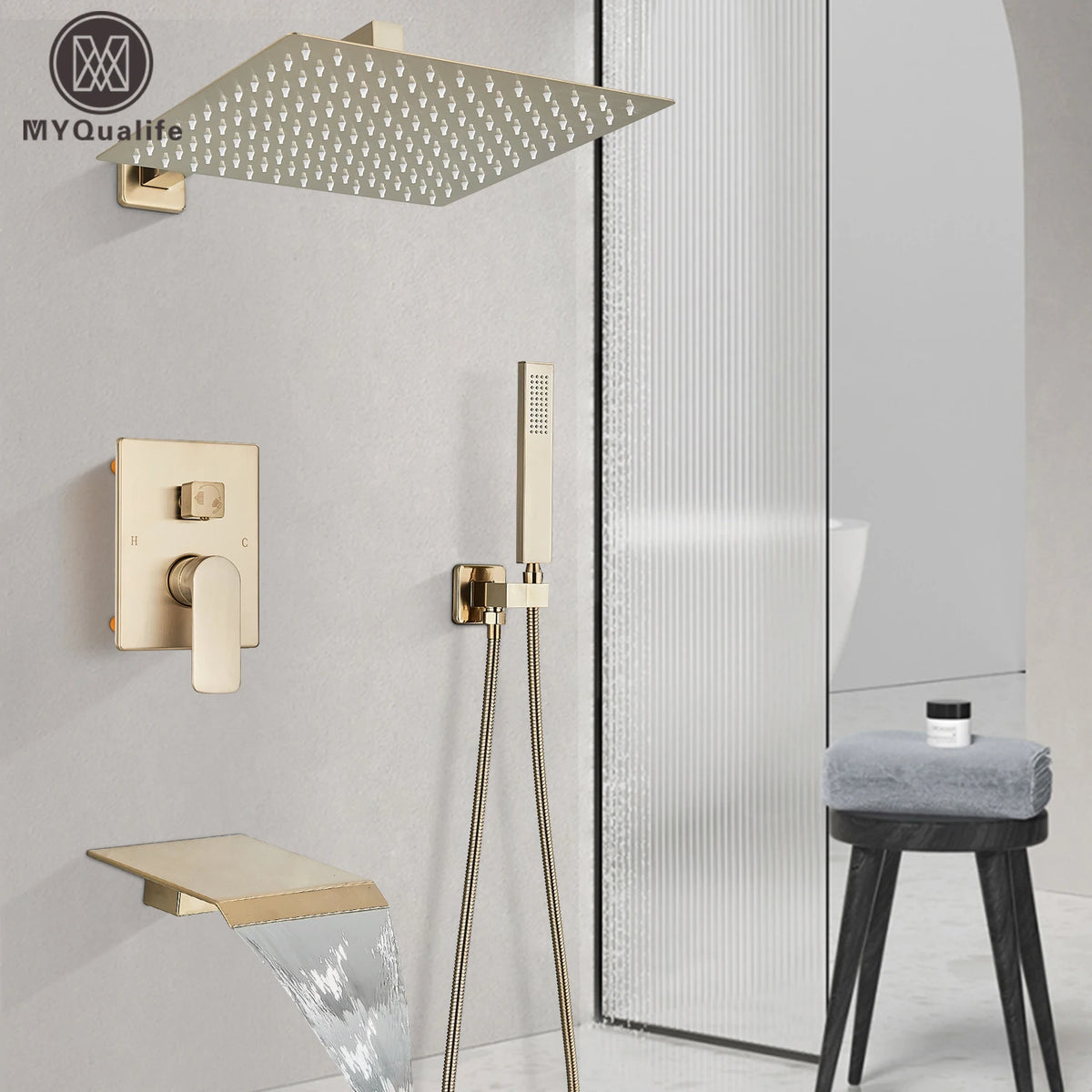 Brushed Gold Bathroom Shower Faucet 2/3 Way Rainfall