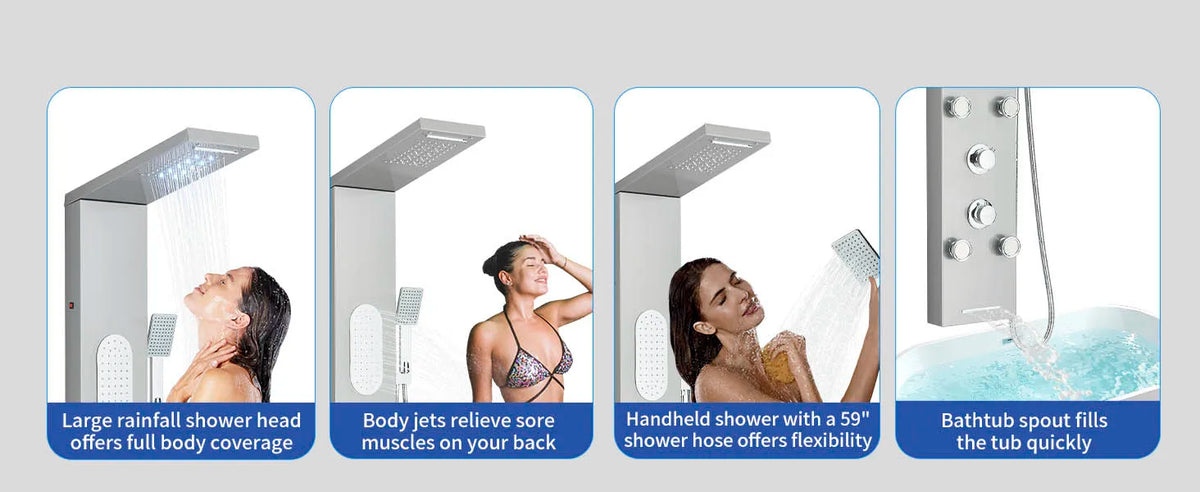 Rain Waterfall Shower Panel Faucet Body Massage Jets