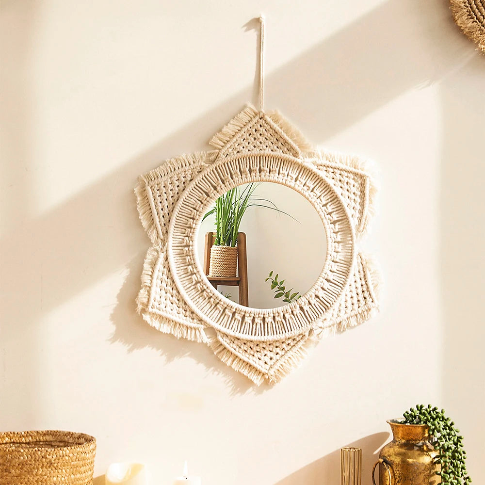 Boho Decorative Mirrors Macrame Round Mirror Aesthetic Room