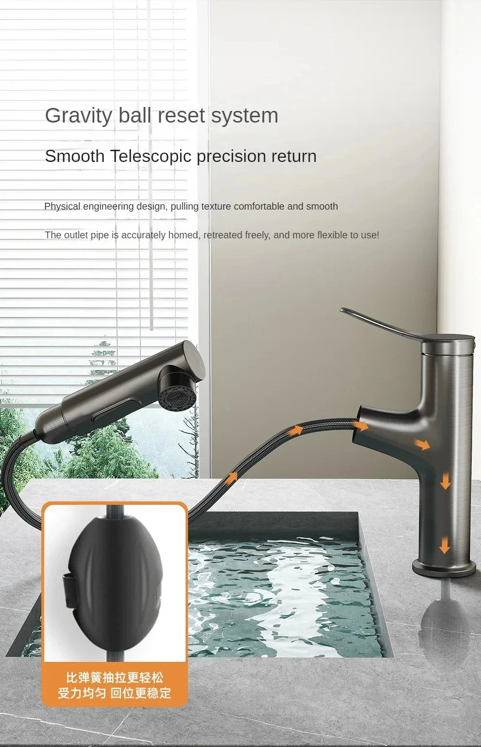 Pull-Out Bathroom Faucet Cold Water Outlet Bathroom Sink
