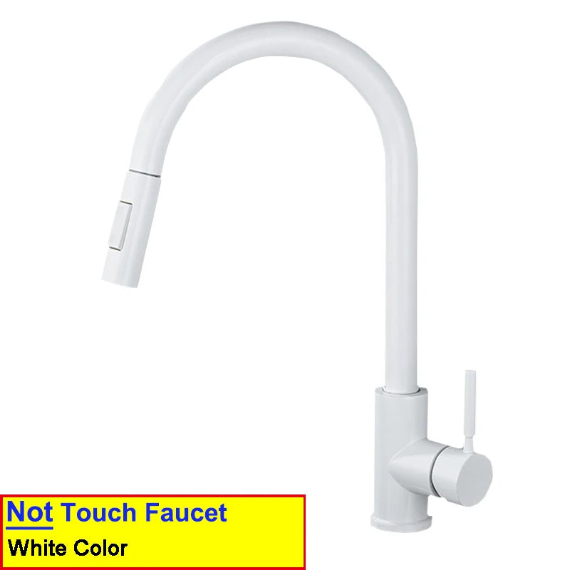 White Touch-On Sink Faucets Pull Down Sprayer Improvement