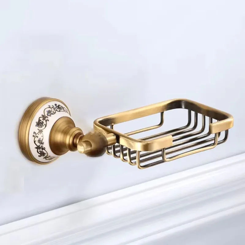 Antique Brushed Solid Brass Bathroom Sets European Porcelain