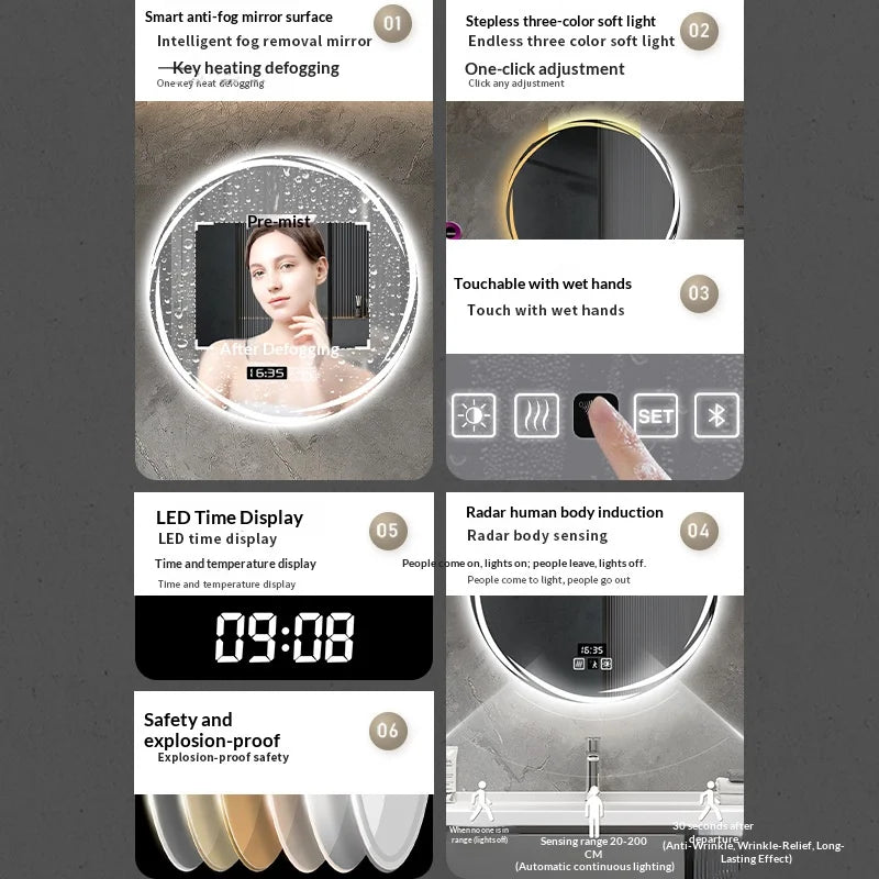 Bathroom Mirror 70 Cm Round Anti-Fog Led Bathroom