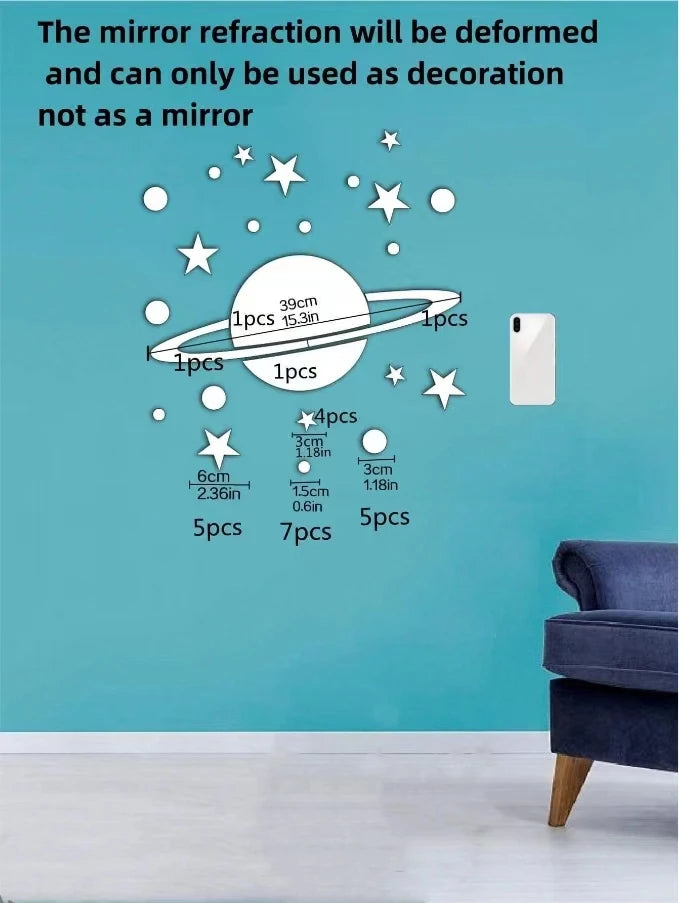 Acrylic Star Moon Planet 3d Mirror Wall Sticker