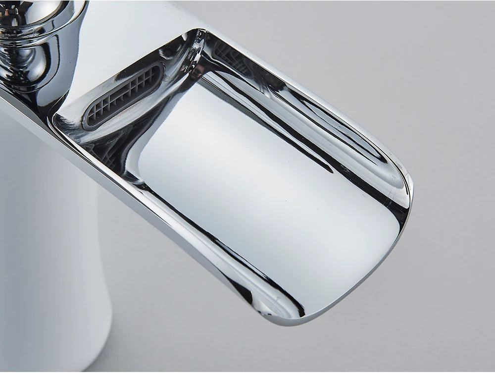 White Basin Faucet Waterfall Spout Bathroom Mixer Tap