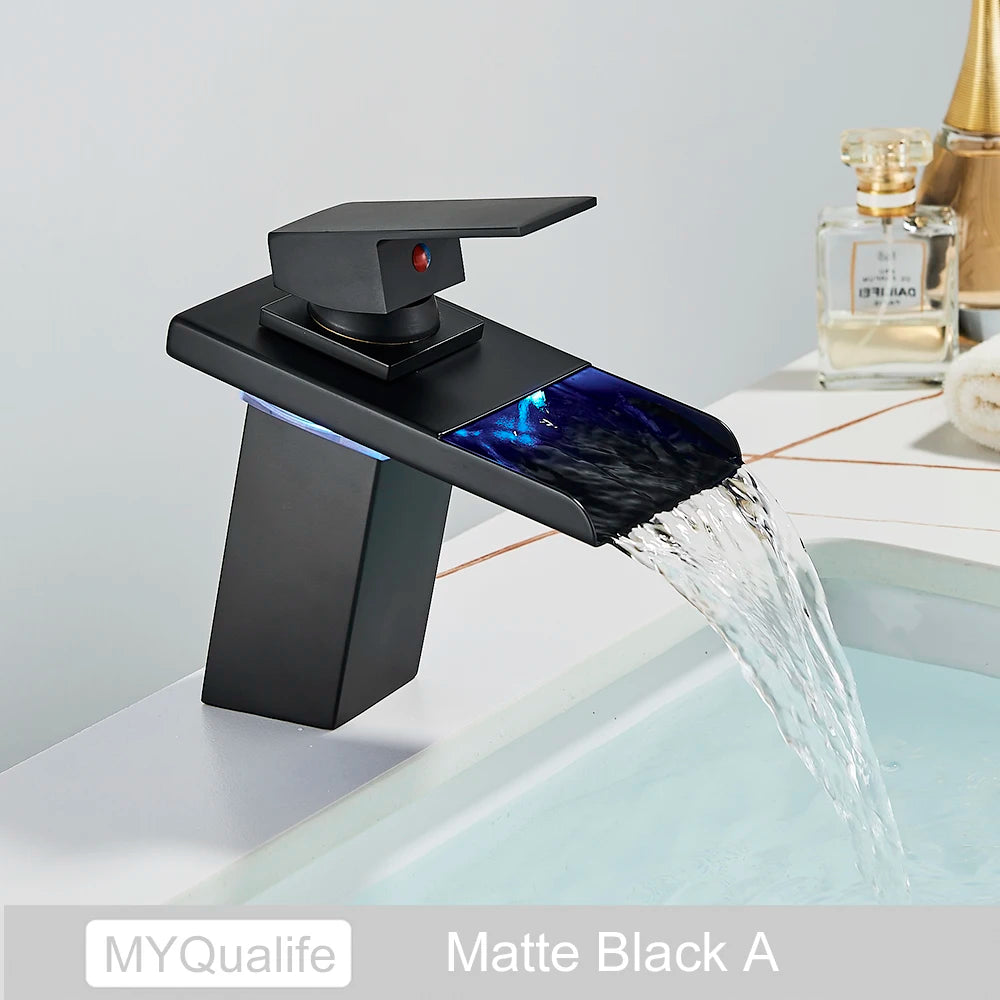 Luxury Led Color Changing Waterfall Basin Sink Faucet