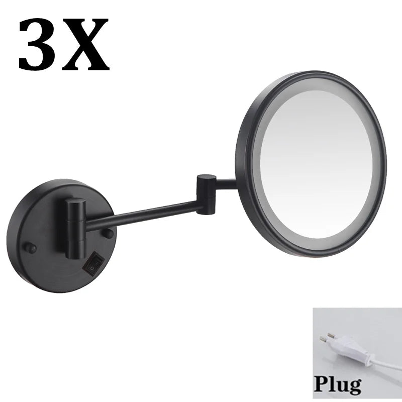 Brushed Gold Led Folding Bathroom Mirror Wall Mounted