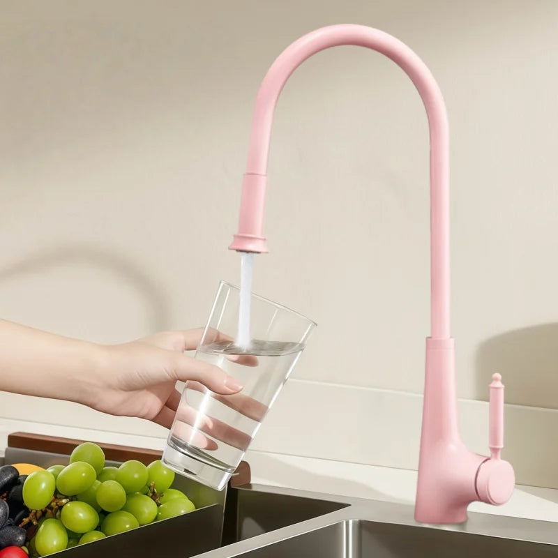 Pink Pull-Out Faucet Stainless Steel Sink Faucet 360