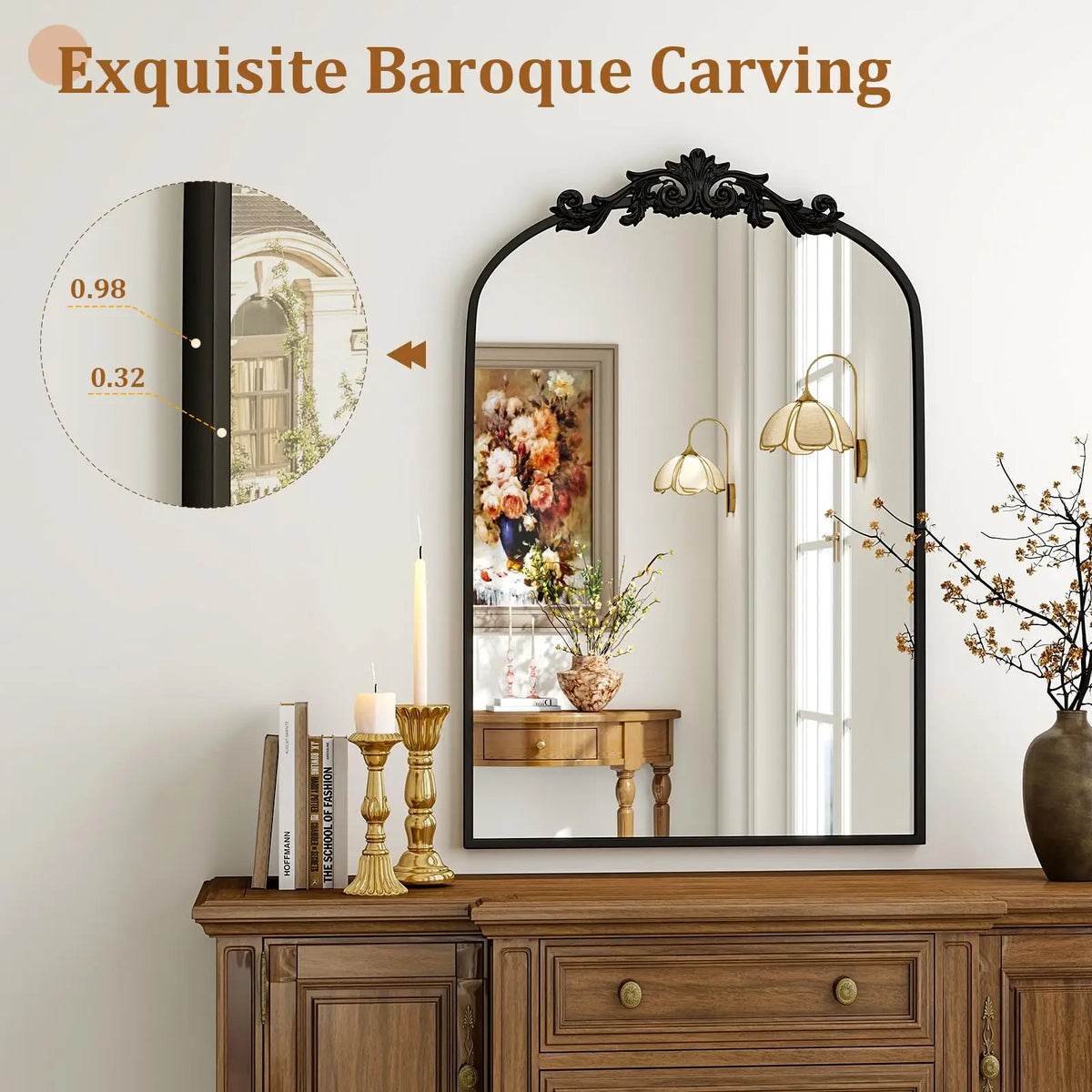 Beautypeak Vanity Wall Mirror Decorative Vintage Arch Bathroom