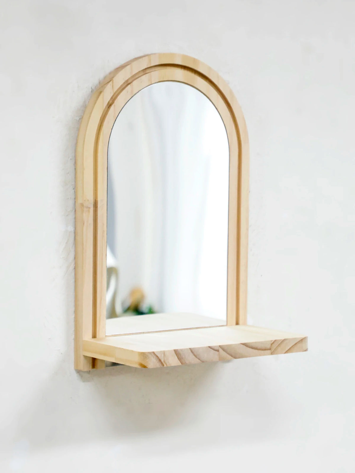 Arched Wall Mirror Shelf Natural Wood Hanging Mirror