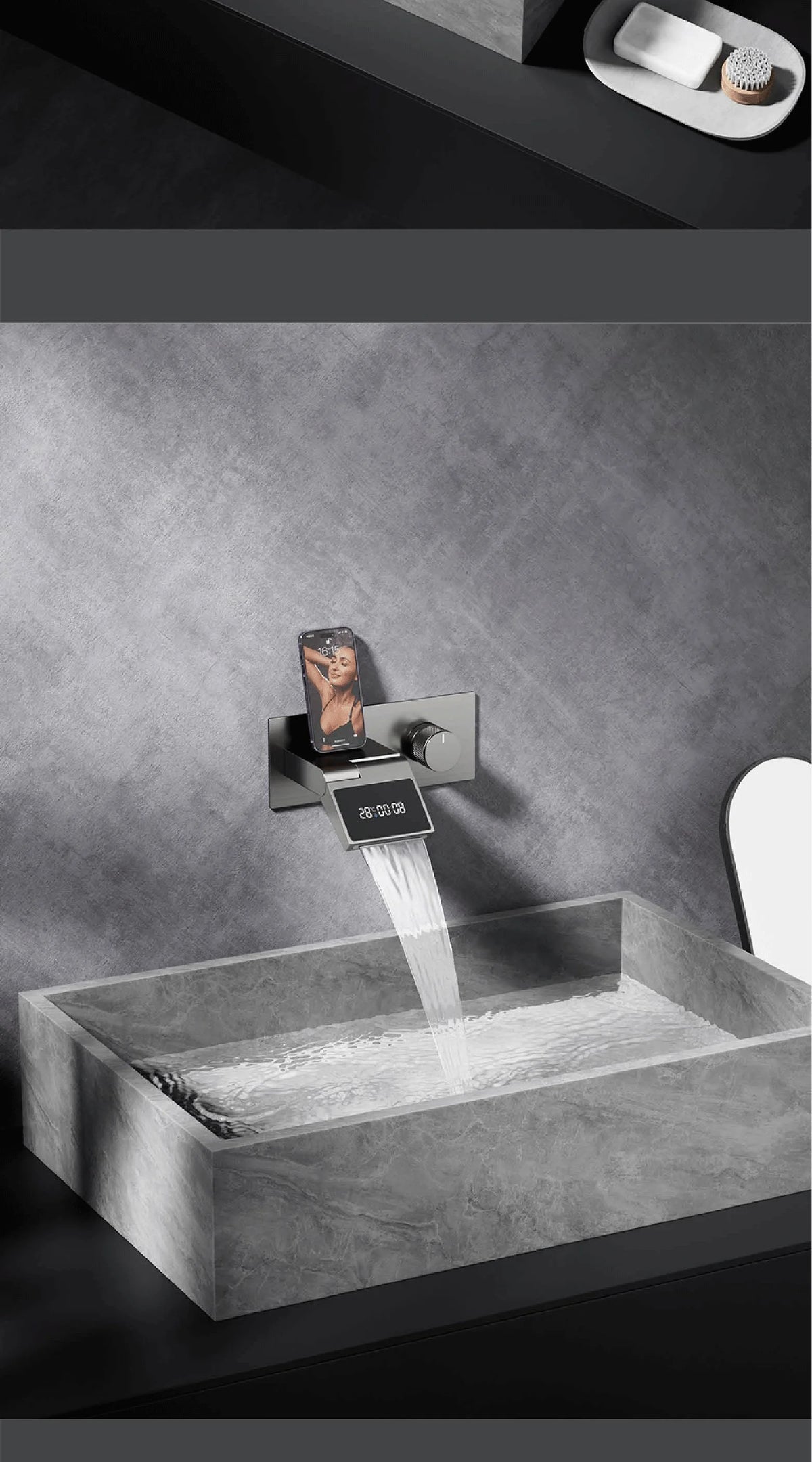 Luxury Gun Gray Brass Wall Mounted Bathroom Faucet
