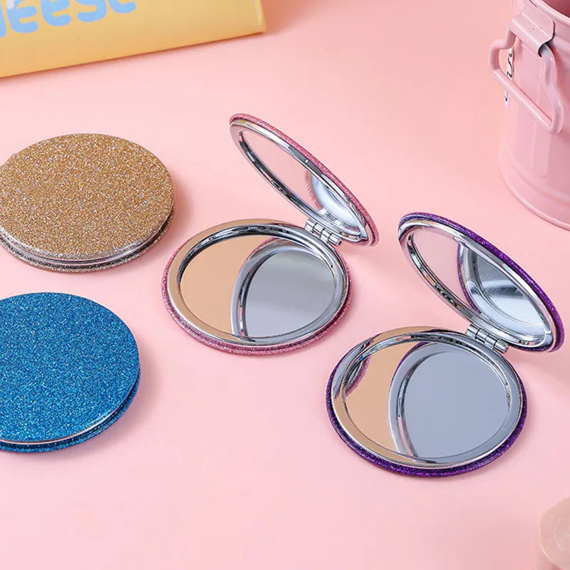 Mini Vanity Mirror Glitter Round Travel Mirror Pocket
