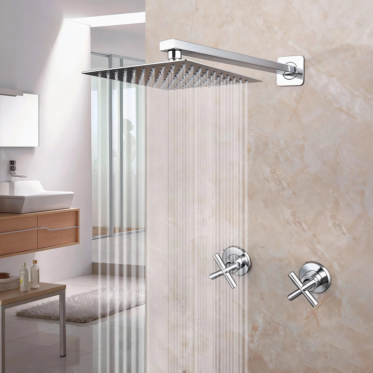 Jieni Inch Brushed Gold Rainfall Shower Faucet Sets