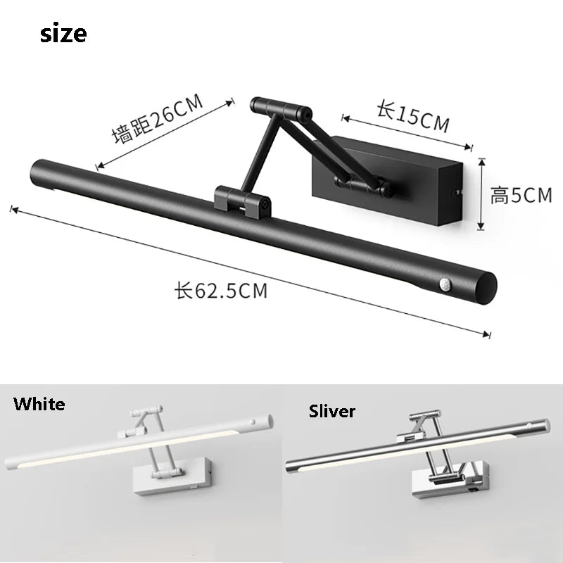 Motion Sensor Foldable Bathroom Mirror Wall Lamp Shower