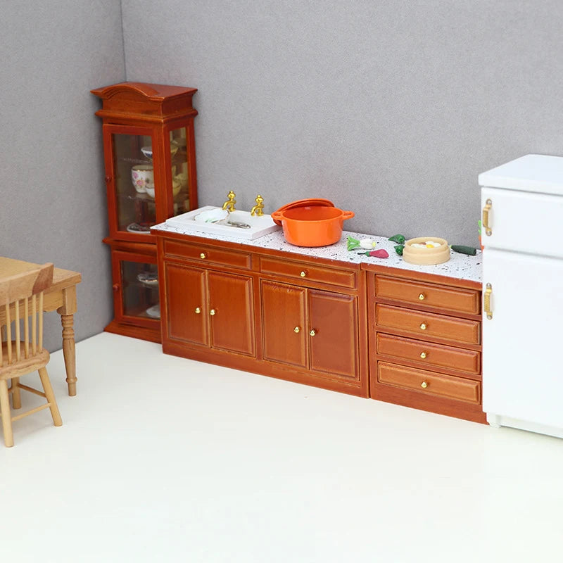 Dollhouse Miniature Retro Wood Cabinet Cupboard Sink Cabinet