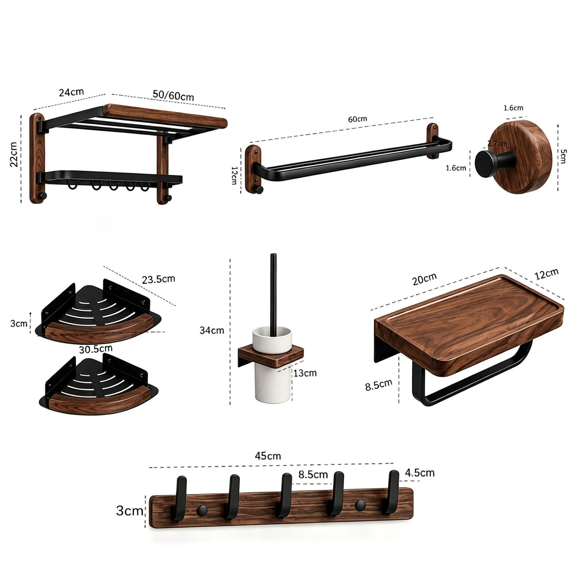 Walnut Wood Bathroom Wall Mounted Towel Rack Shelf