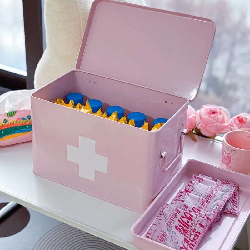 Pink Aesthetic Storage Organizer Box Multi-Layer Compartments