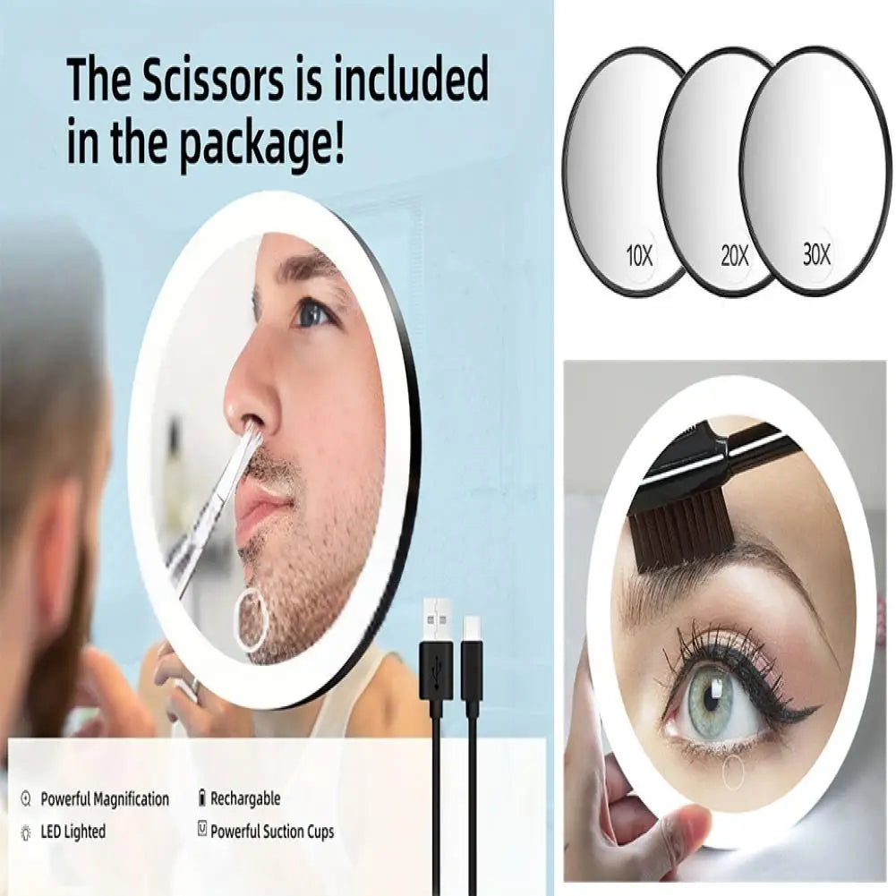 10cm 30x Magnifying Mirror Tweezers Travel Led Makeup