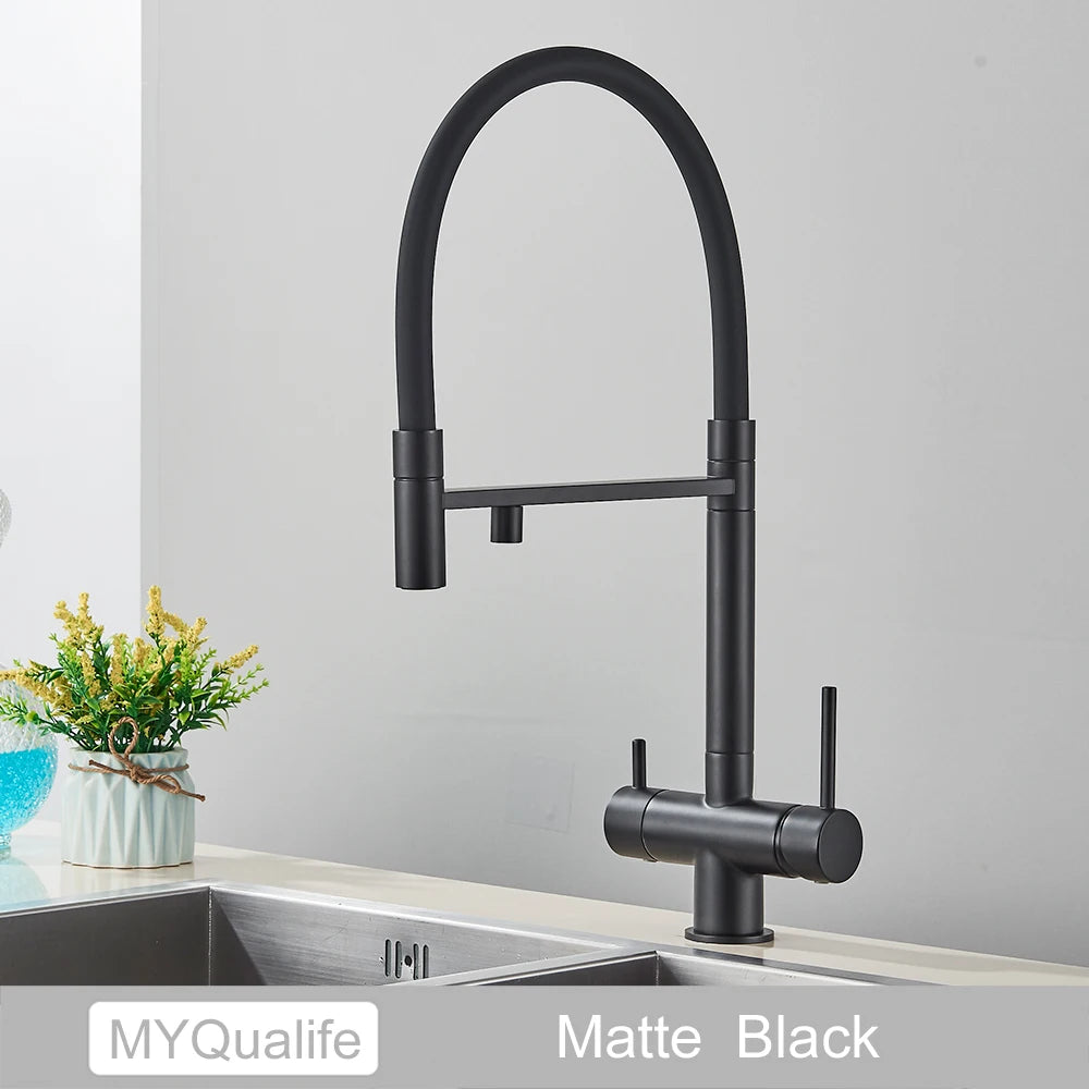 Black Filtered Faucet Pure Water Pull Out Brass