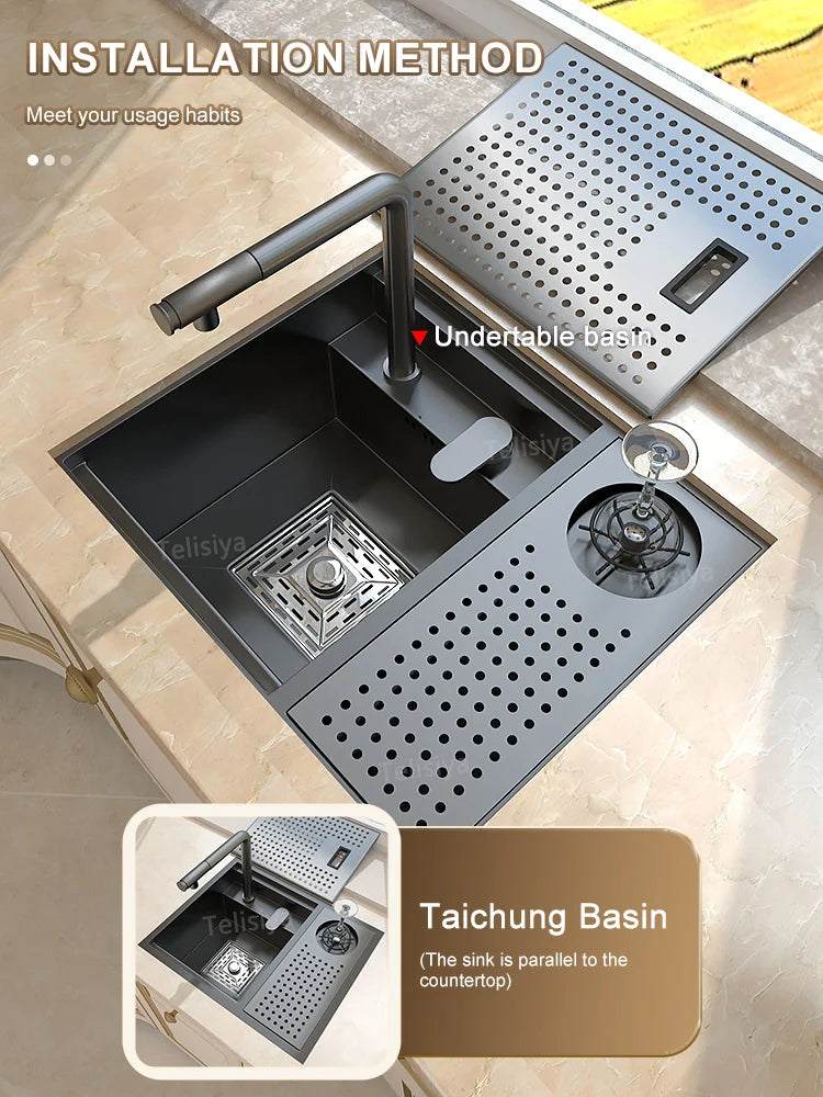 Stainless Steel Hidden Sink Lid Balcony Bar Apartment