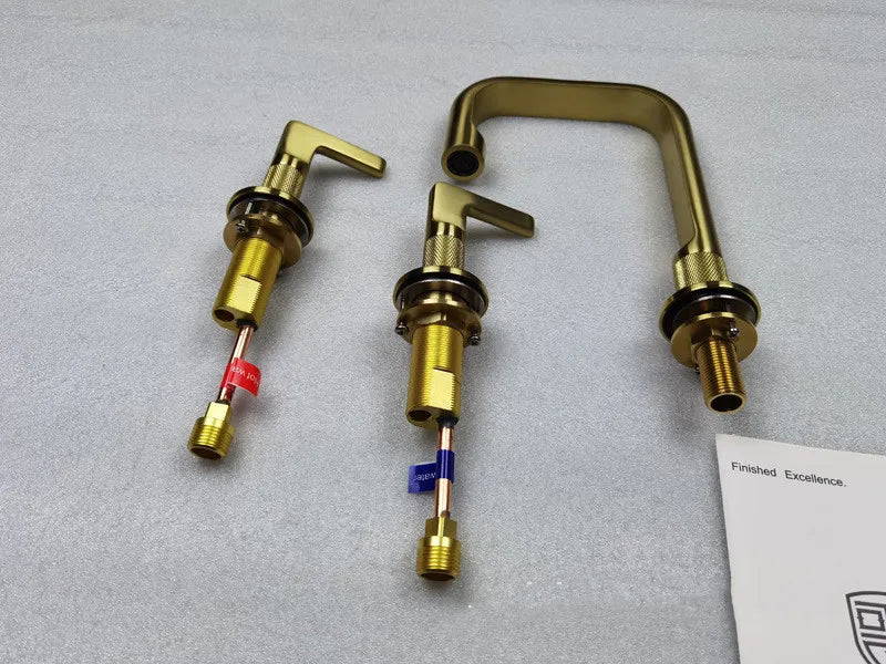 Brushed Rose Gold Widespread Basin Faucet Total Brass