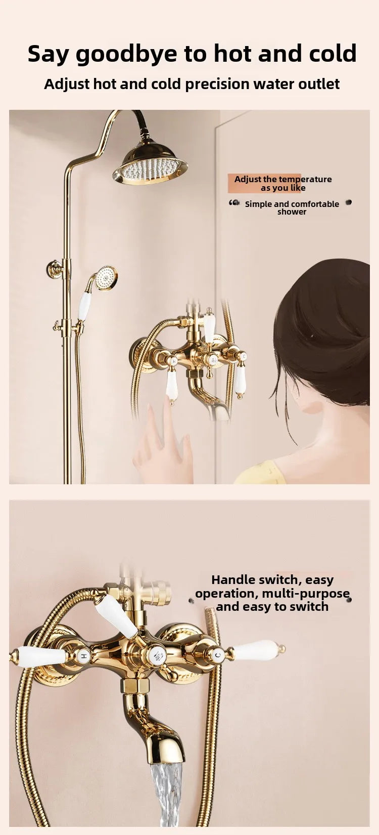 Vintage French Style Dual Handle Tub Faucet Shower