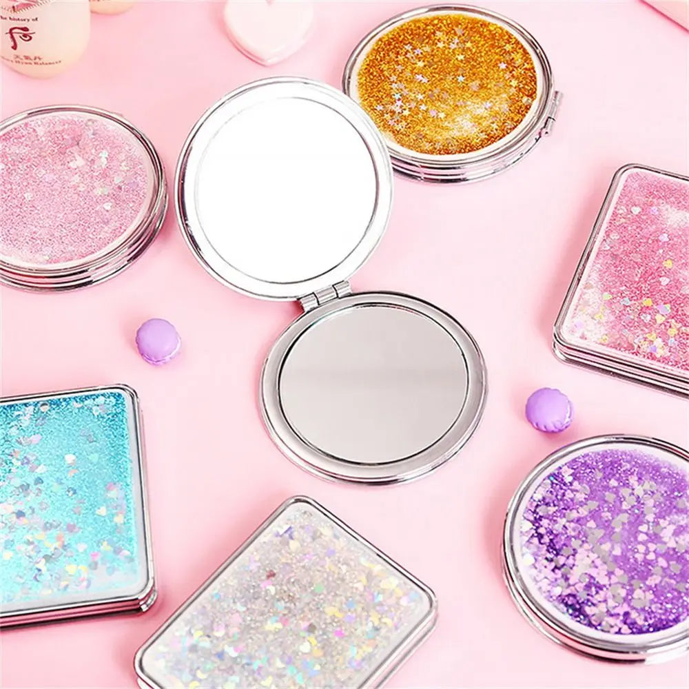 Quicksand Makeup Mirror Shiny Bling Magnifying Foldable Mirror