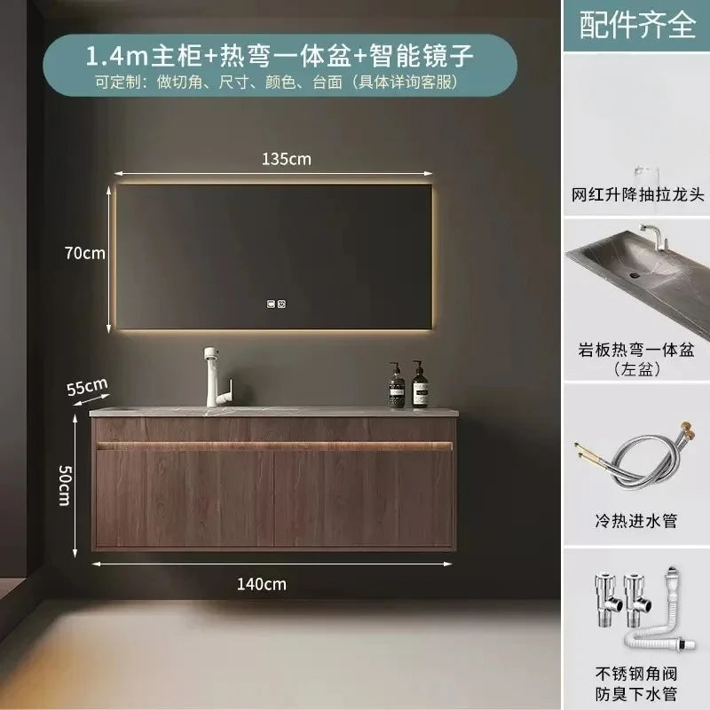 Light Luxury Bathroom Cabinets Rock Slab Integrated Washbasin