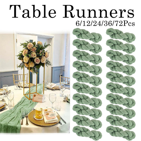 6-72pcs Sage Green Cheesecloth Table Runners Boho Gauze