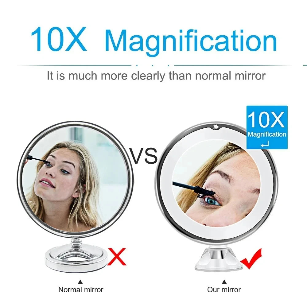10x Magnifying Led Vanity Mirror Touch Screen Sucker