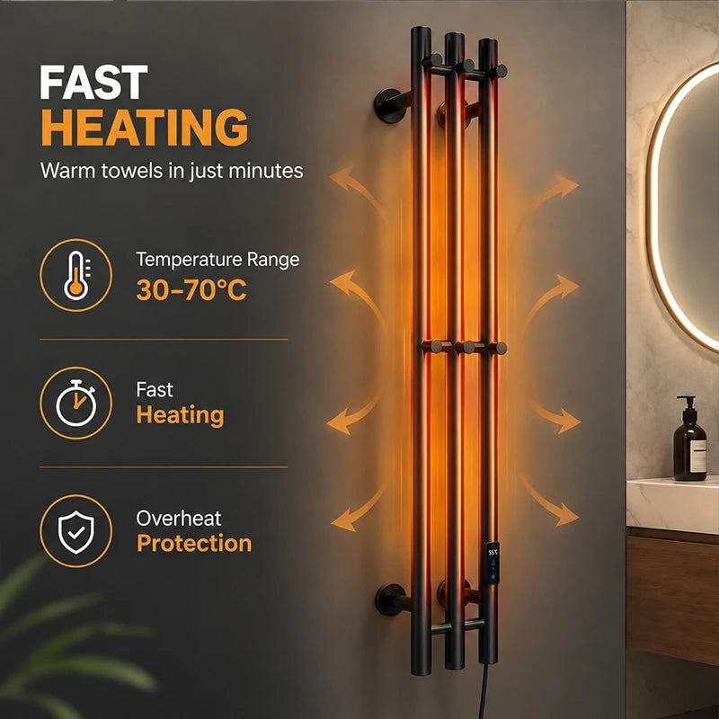 Oxg 3-Bar Electric Heated Towel Rack Timer Wall