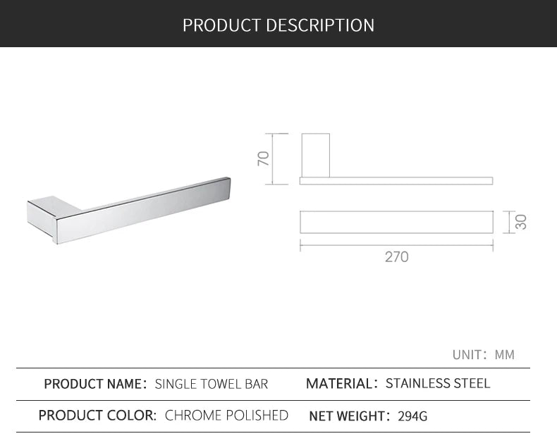 Stainless Steel Bathroom Wall Shelf Towel Bar Rack