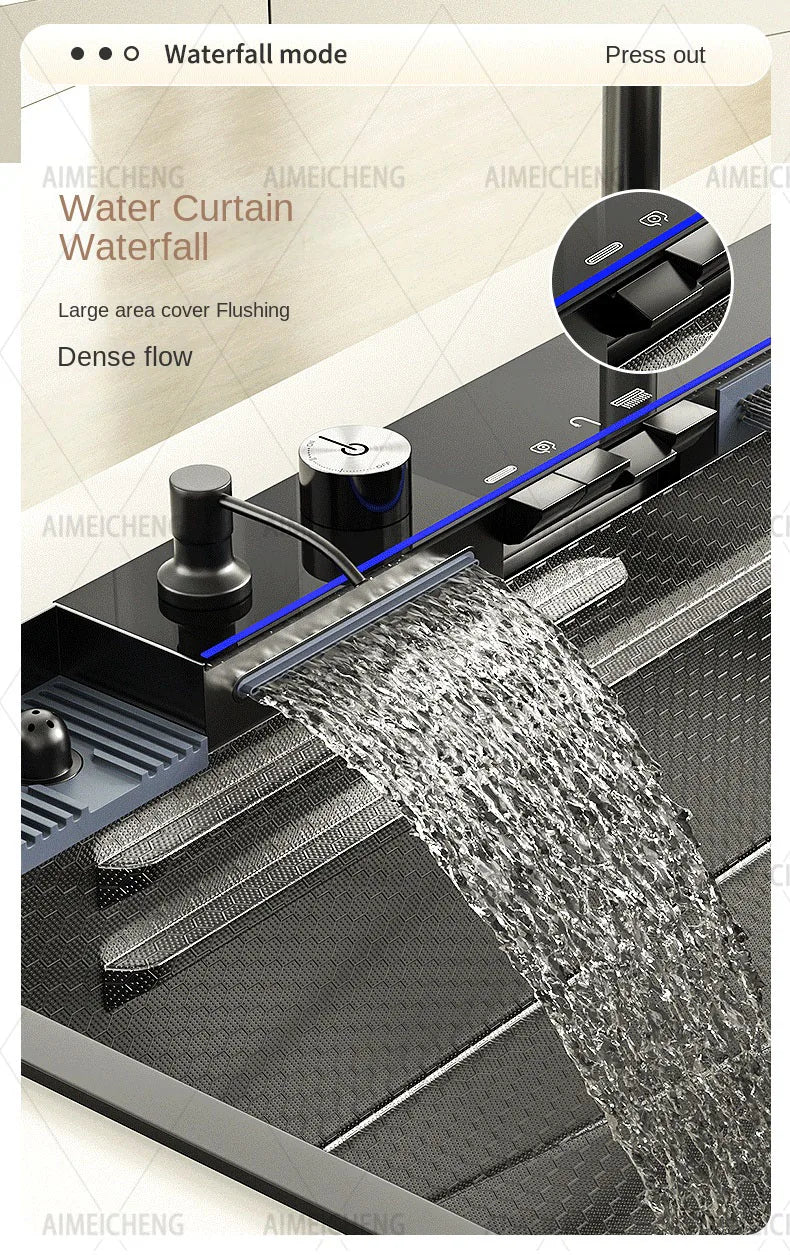 Stainless Steel Waterfall Sink Embossed Large Slot Vegetable