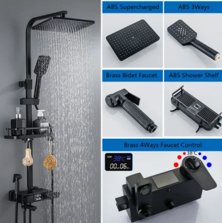 Chrome/Black Thermostat Shower Faucet Ways Bathroom Faucet