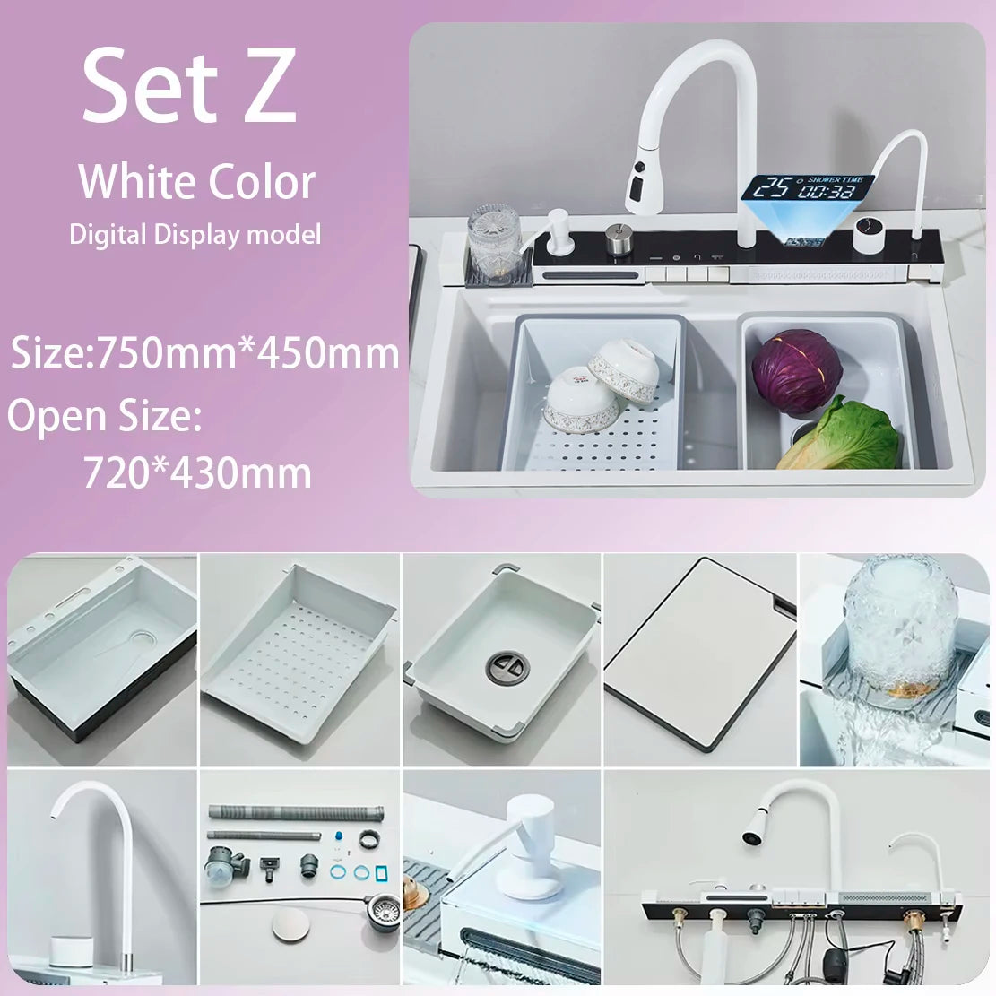 304 Stainless Steel Waterfall Sink Large Slot Integrated