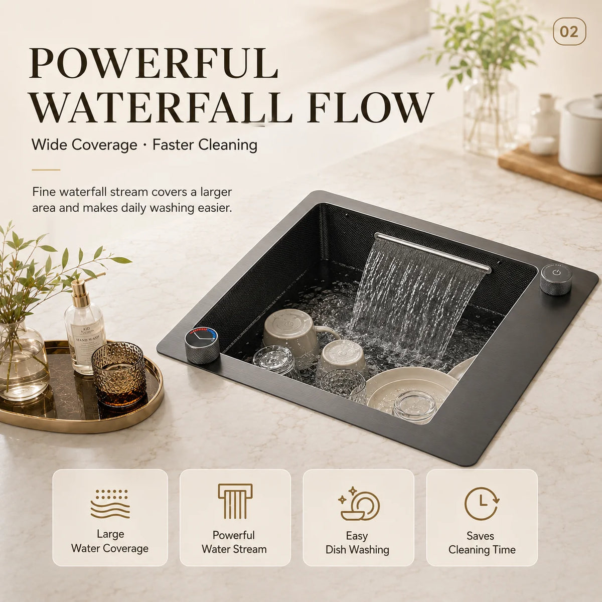 Modern Luxury Waterfall Sink Sus304 Stainless Steel Hidden