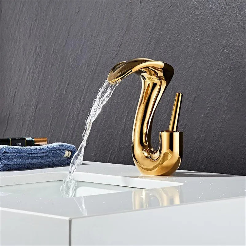 Tuqiu Black Bathroom Faucet Brass Gold Basin Faucet