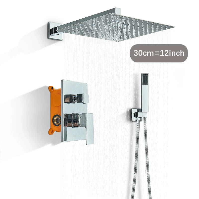 Chrome Concealed Bathroom Rain Waterfall Shower Faucets Wall