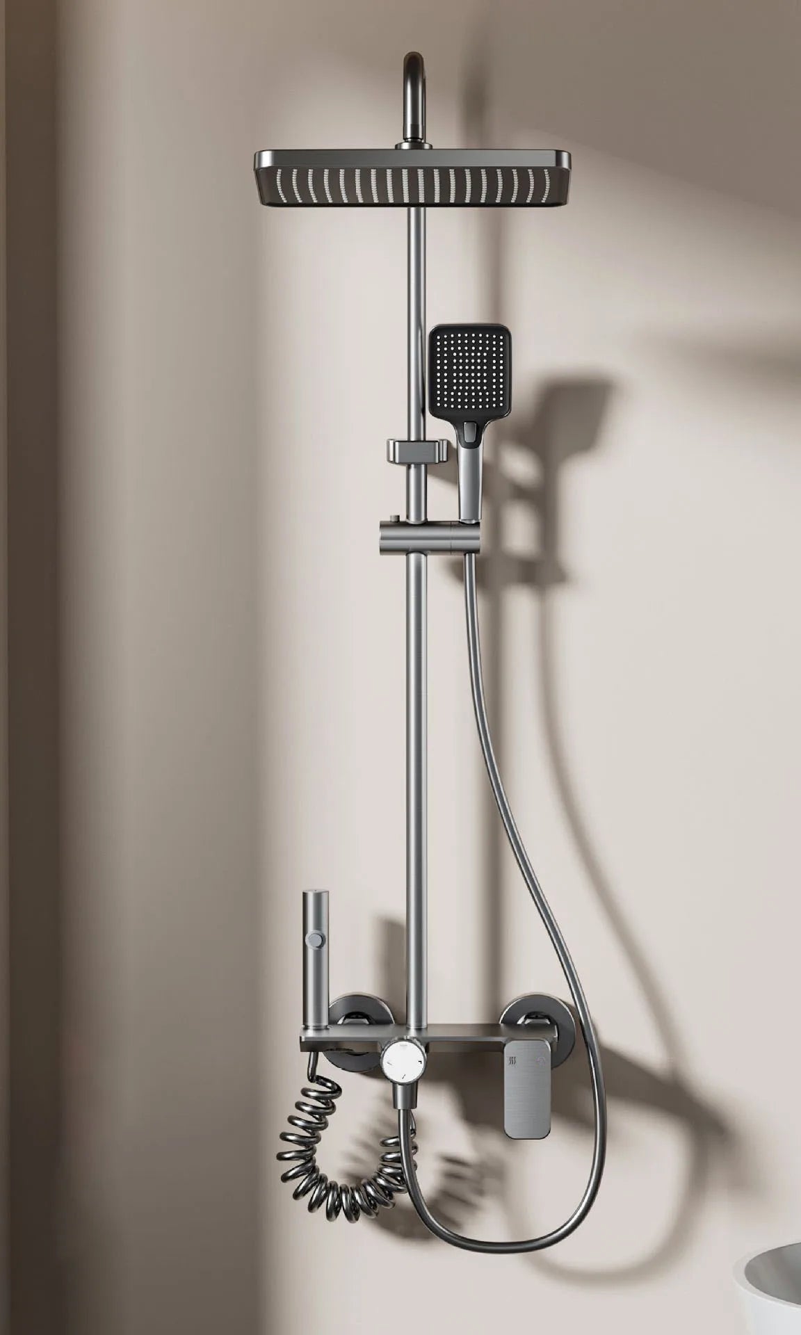 Restrooms Gunmetal Gray Aluminum Shower System Rotary Knob