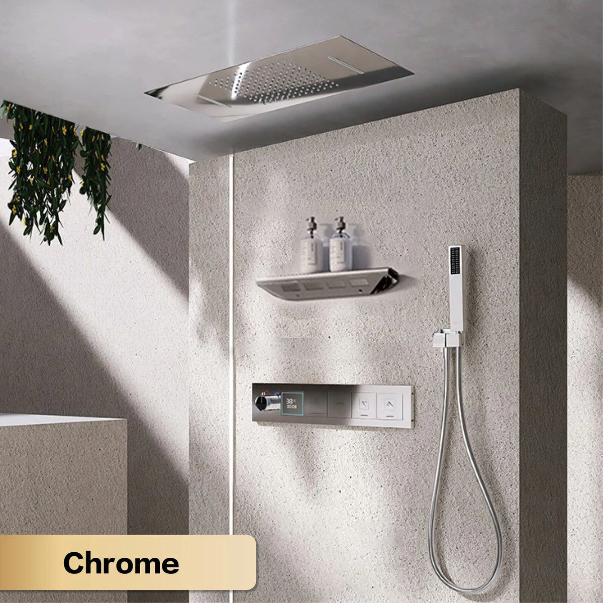 Gun Gray Brass Ceiling Constant Temperature Shower System