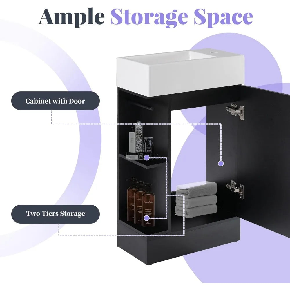 Compact 18 Wooden Bathroom Vanity Integrated Sink Toilet
