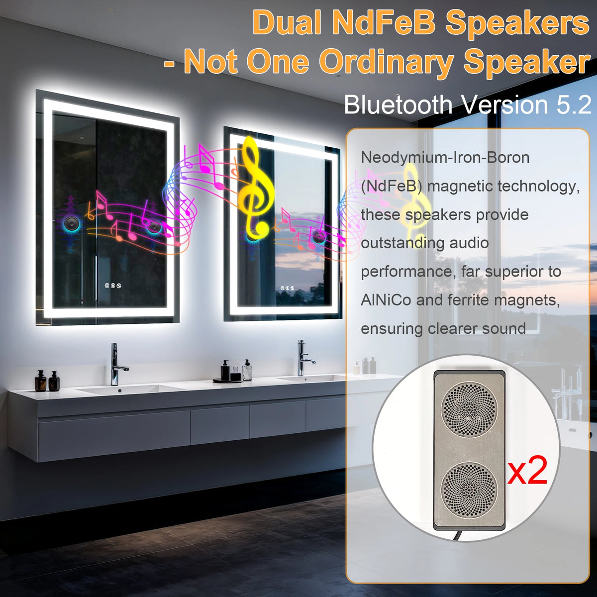 Led Bathroom Mirror Tempered Glass Mirror Bluetooth Colors