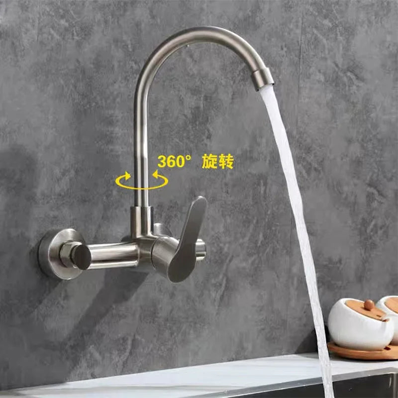 Wall Mount Sink Faucet 304 Stainless Steel Modes