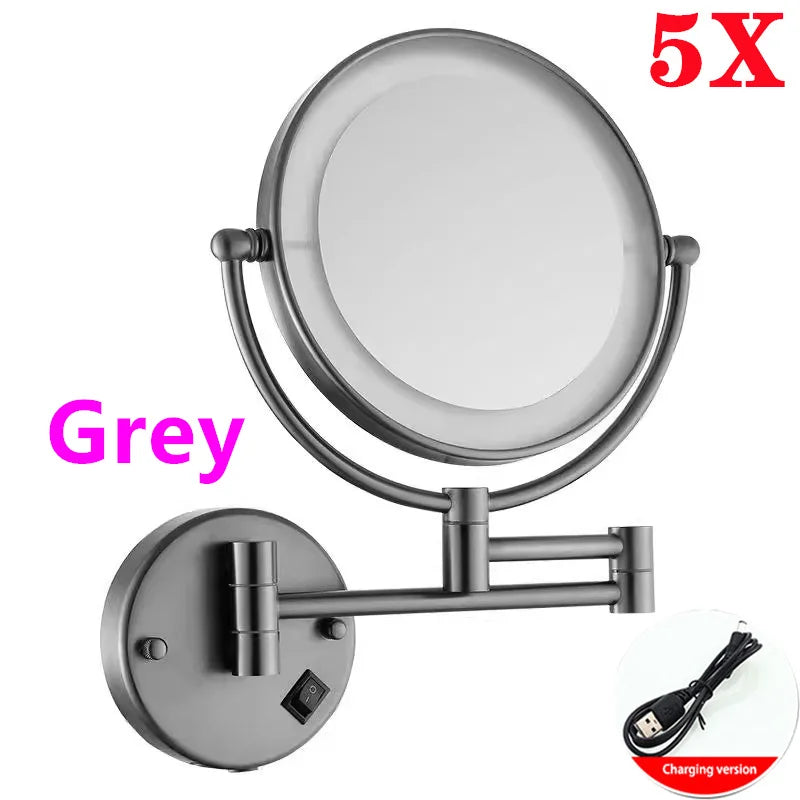 5x Magnifying Led Folding Bathroom Mirrors Wall Mounted